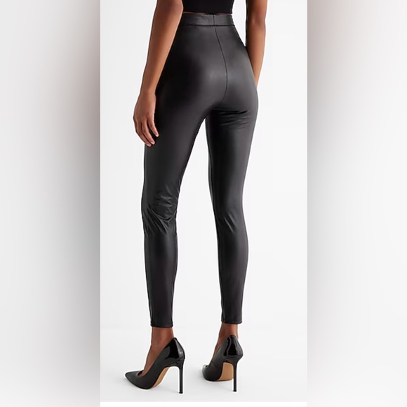Express Super High Waisted Faux Black Leather Leggings, Size Large #26 - Picture 2 of 5